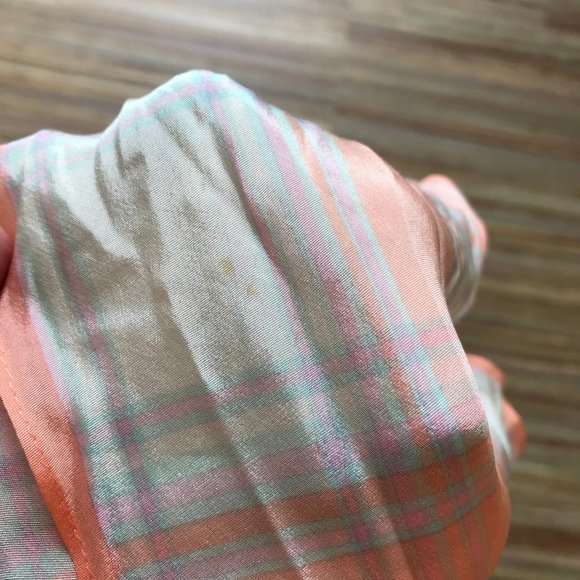 Liz Claiborne Coral Pink Plaid Silky Scarf Vintage Hair Bow Tie Headband 72" - Picture 7 of 7